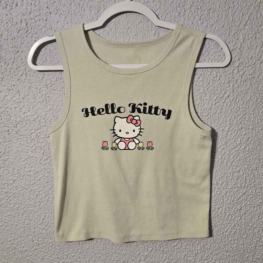 Hello Kitty Sanrio Pale Yellow Ribbed Baby Tank Top Medium Kawaii Kidcore Y2K